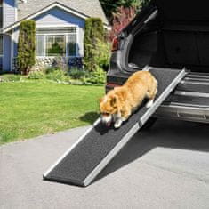 PAWHUT Dog Ramp Rampa Za Hišne Ljubljenčke Zložljive Stopnice Za Pse Z Ročajem Za Prenašanje Teleskopska Rampa Za Avtomobile Rampa Za Živali Nedrseča Aluminij Črna + Srebrna 183 X 42 X 6,5 Cm 