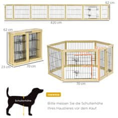 PAWHUT Zunanja Ograja 6 Kosov Zaščitna Vrata Diy Stajica Puppy Run Zunanja Ograja Z Vrati Za Majhne Pse Zložljiv Naravni Les 420 X 62 Cm 