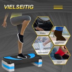 HOMCOM Stepping Deska Za Aerobne Steperje, Nastavljiva Po Višini S 3 Stopnjami (10/15/20 Cm), Fitnes Sobno Kolo, Do 150 Kg, Svetlo Modra, 80X31X10-20 Cm 