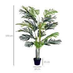 OUTSUNNY Velika Umetna Rastlina Artificial Palm 150 Cm Z Rastlinskim Lončkom, 19 Palmovih Listov, Plastika, Okras Za Notranjo In Zunanjo Uporabo 