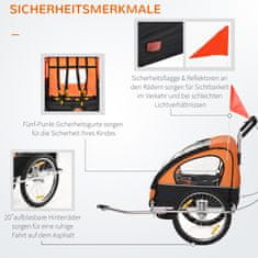 HOMCOM Otroška Prikolica Kolesarska Prikolica Otroška Kolesarska Prikolica Za 2 Otroka Z Zastavico Za Zaščito Pred Dežjem Zračno Jeklo Oranžna + Črna 142 X 85 X 105 Cm 