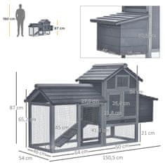 PAWHUT Bantam Kokošnjak Bantam Hiša Z Gnezdilnico Bantam Kokošnjak Perutninska Hiša Z Rampo Jelkov Les Siva 150,5 X 54 X 87 Cm 