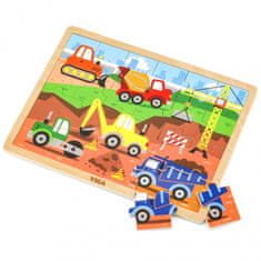 Viga Toys VIGA Lesena gradbena vozila Puzzle 24 kosov