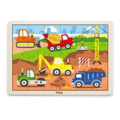 Viga Toys VIGA Lesena gradbena vozila Puzzle 24 kosov