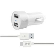 Budi Budi - Avtomobilski polnilec 2x USB, 24W + kabel USB-C 1,2 m (bel)