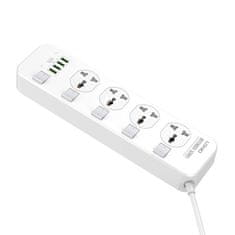 LDNIO Listwa zasilająca z 4 gniazdami AC, 4x USB, LDNIO SC4408, EU/US, 2500W (biała)