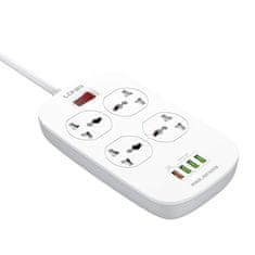 LDNIO Napajalnik s 4 AC vtičnicami, 4x USB, LDNIO SC4407, EU/US, 2500W (bela)