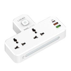 LDNIO LDNIO SC2311 Napajalni trak z 2 vtičnicama, 2USB, USB-C, 2500 W z nočno lučjo, EU/US (bela)