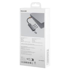 BASEUS Baseus UltraJoy Series Lite 4-portno vozlišče (USB na USB 3.0*4+Type-C 5V) (sivo)