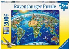 Ravensburger Puzzle Zemljevid sveta s spomeniki XXL 200 kosov