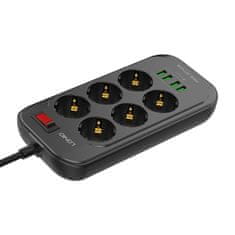 LDNIO Napajalni trak s 6 vtičnicami, 4x USB, LDNIO SE6403, 2m (črna)