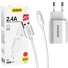 DUDAO DUDAO EU STENSKI POLNILEC 2X USB 5V/2.4A + BELI LIGHTNING KABEL (A2EU + LIGHTNING WHITE)