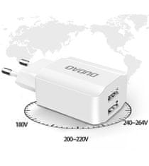 DUDAO DUDAO EU STENSKI POLNILEC 2X USB 5V/2.4A + BELI LIGHTNING KABEL (A2EU + LIGHTNING WHITE)