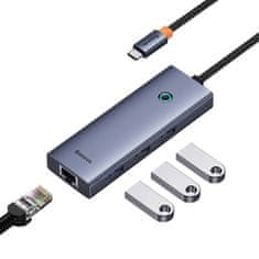 BASEUS Vozlišče 4v1 Baseus UltraJoy USB-C do 3x USB 3.0 + RJ45 (vesoljsko siva)