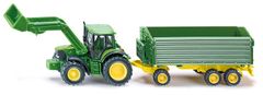 SIKU Farmer - John Deere s čelnim nakladalnikom in prikolico, merilo 1:87