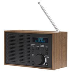 Denver Internetni in analogni radio Denver DAB-46DARK GREY, črn in rjav, z LCD zaslonom, DAB+ in FM tunerjem, alarmno uro, zunanjo anteno, 1 zvočnikom, 2 W RMS moči.