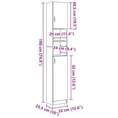 Vidaxl Kopalniška omarica starinski les 32x25,5x190 cm iverna plošča