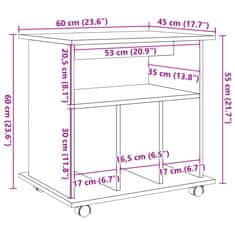 Vidaxl Omarica na kolesih artisan hrast 60x45x60 cm inženirski les