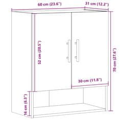 Vidaxl Stenska omarica artisan hrast 60x31x70 cm inženirski les