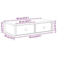 Vidaxl Stenska polica s predali črn 60x28x15 cm inženirski les