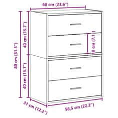 Vidaxl Omarice z 2 predaloma 2 kosa dim. hrast 60x31x40 cm inž. les