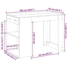 Vidaxl Pisalna miza s predalom in polico starinski les 102x62x77,5 cm