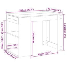 Vidaxl Pisalna miza s predalom in polico siva sonoma 102x62x77,5 cm