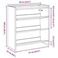 Vidaxl Regal za čevlje betonsko siv 60x25x62 cm inženirski les