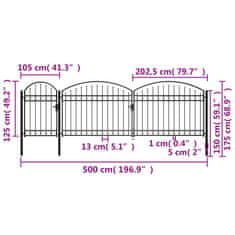 Vidaxl Vrtna ograjna vrata zaobljena jeklo 1,75x5 m črna