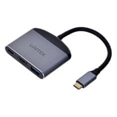 Orico UNITEK USB-C - HDMI 2.1 Adapter, USB-A in USB-C PD, 15 cm, 8K Ultra HD, siva, aluminijasto ohišje, 100 W, za Windows, 1x HDMI, 1x USB 3.2 Gen 1