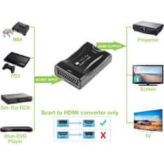 Techly TECHly IDATA SCART-HDMI3 Pretvornik SCART na HDMI, 1080p, Črn, Plug and Play, RoHS in CE Certifikat, USB Kabel, 135g