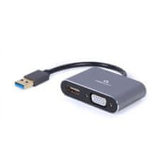 Gembird Cablexpert videoadapter HDMI/VGA, maksimum ločljivosti 3840 x 2160, podpora za 2 zaslona, sivo barva, USB tip A, za Windows 7/8/10, pakiranje v škatli.