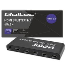 Qoltec Qoltec 51799 Aktivni HDMI Razdelilnik 4 x HDMI 4K x 2K | 6Gb/s | 60Hz - Podpora HDCP 2.2, 3840 x 2160, črn, 67 mm globok, 178 mm širok, 56 g