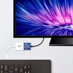 Aten ATEN DisplayPort na VGA pretvornik, ločljivost do 1920x1200 pri 60Hz, bel, plastična prevleka, idealen za povezovanje računalnikov s starejšimi monitorji.