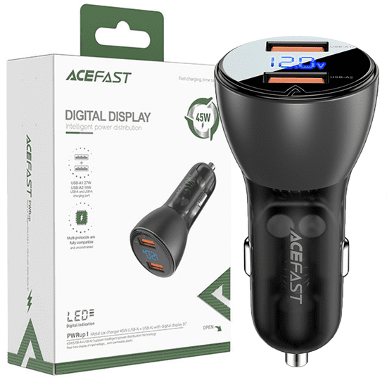 AceFast ACEFAST AVTOPOLNILEC 45W 2X USB, QC3.0, AFC, FCP, SCP ČRN (B7 ČRN)