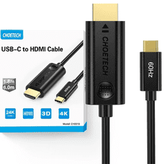 Choetech CHOETECH ENOSMERNI ADAPTERSKI KABEL USB TYPE C (MOŠKI) NA HDMI 2.0 (MOŠKI) 4K 60HZ 1,8 M ČRN (CH0019)