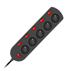 shumee Podaljšek 3x1mm 5 vtičnic + 6 stikal 1,5m črn EPS-501.5W6-2