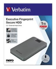 Verbatim Verbatim Executive Fingerprint Secure 1TB HDD, USB Type-C, Hardverska Šifriranje z 256-bitno AES, Plug and Play, Podpora za Mac in Windows, Aluminium in Plastična Ohišja