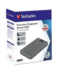 Verbatim Verbatim Executive Fingerprint Secure 1TB HDD, USB Type-C, Hardverska Šifriranje z 256-bitno AES, Plug and Play, Podpora za Mac in Windows, Aluminium in Plastična Ohišja