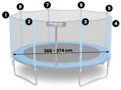 Neo-Sport Trampolin zunanja mreža 374cm 12ft Neo-Sport