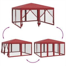 Vidaxl Vrtni šotor z 8 mrežastimi stranicami rdeč 4x4 m HDPE