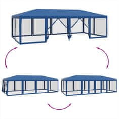 Vidaxl Vrtni šotor s 12 mrežastimi stranicami moder 8x4 m HDPE