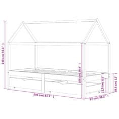 Vidaxl Otroški posteljni okvir s predali temno siva borovina 90x200 cm