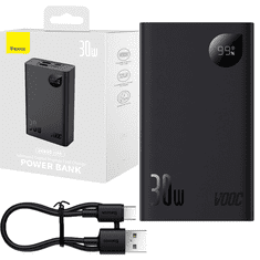 BASEUS BASEUS ADAMAN2 POWERBANK Z DIGITALNIM ZASLONOM 20000MAH 30W 2 X USB / 1X USB TYPE C POWER DELIVERY QUICK CHARGE SCP, OPPO SUPER VOOC ČRNA (PPAD050101)