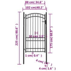 Vidaxl Vrata za ograjo zaobljena jeklo 100x175 cm črna
