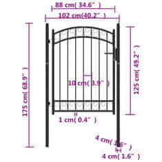 Vidaxl Vrata za ograjo zaobljena jeklo 100x125 cm črna