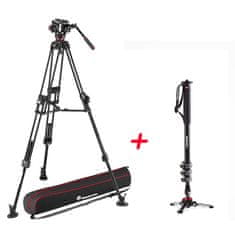 Manfrotto 504X video komplet s Twin Alu FAST video stojalom in 504X video glavo + XPRO Fluid Video Monopod (MVK504XTWFA-BDL)