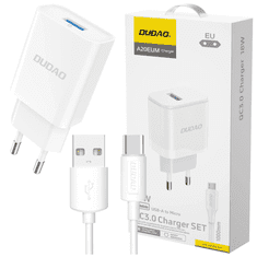 DUDAO DUDAO A4EU USB-A 2.1A STENSKI POLNILEC - BEL + USB-A - USB-C KABEL