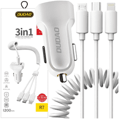 DUDAO DUDAO SET AVTOPOLNILEC 2X USB 2.4A + KABEL USB KABEL 3V1 LIGHTNING / TYPE C / MICRO USB BEL (R7 BEL)