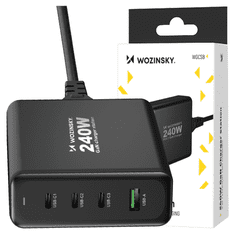 WOZINSKY WOZINSKY WGCSB 240W GAN STENSKI POLNILEC USB-A / 3 X USB-C - ČRN